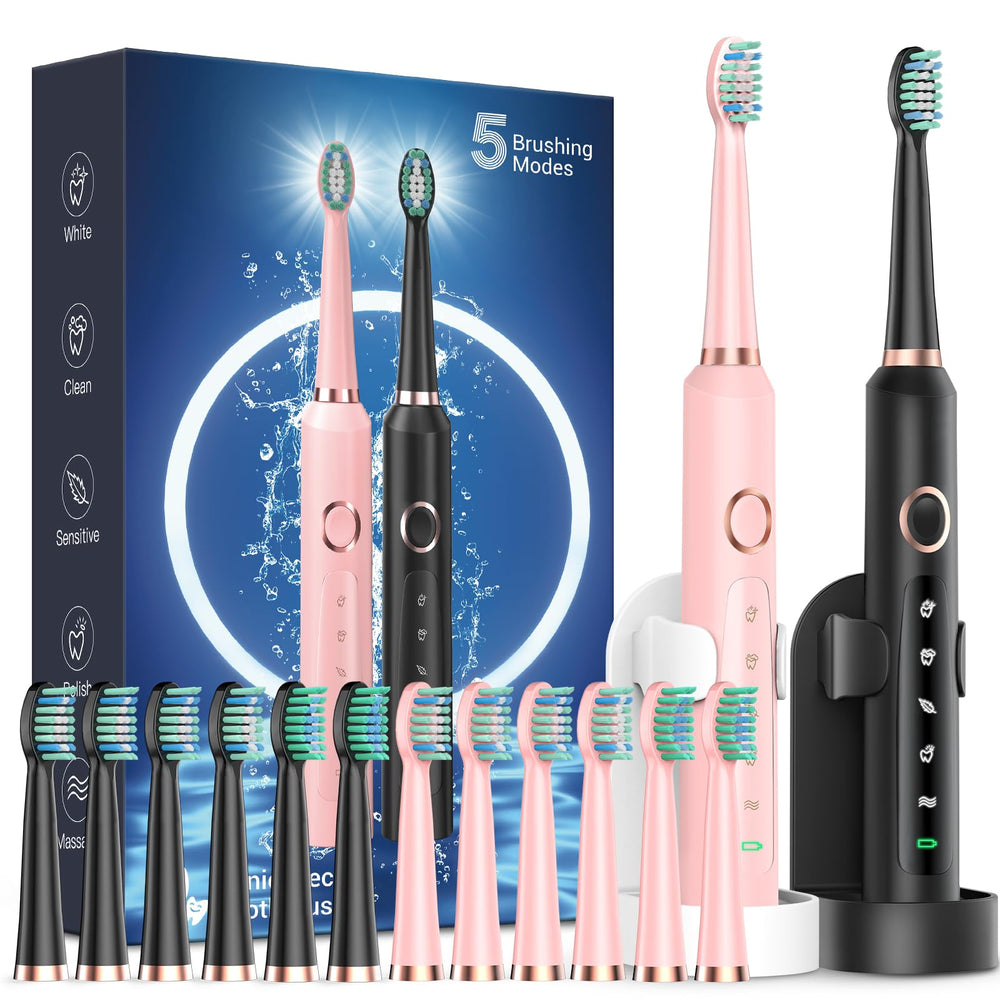 Rtauys 2-pack electric toothbrushes for adults in black and pink