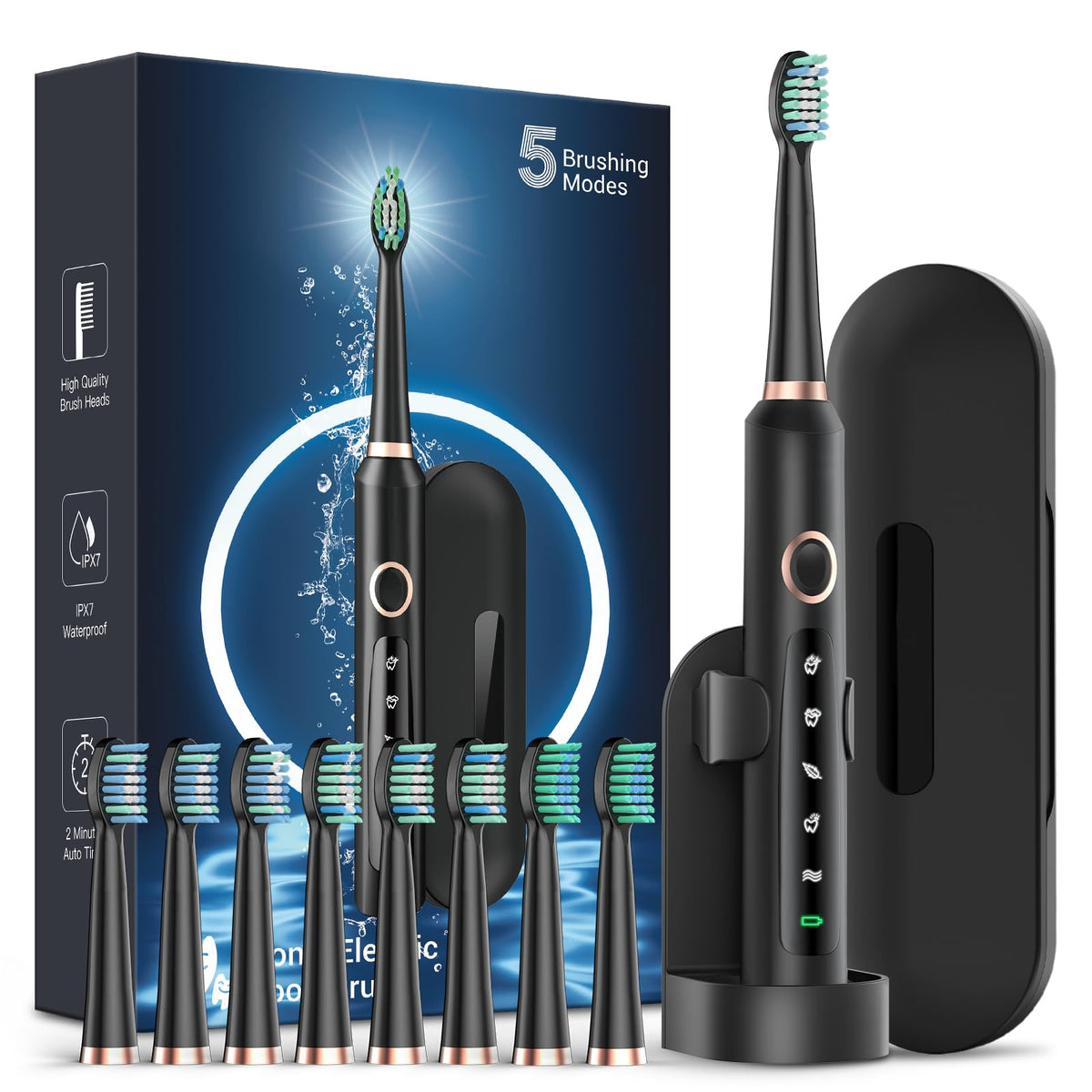 Rtauys electric toothbrush in black with 41000 VPM motor