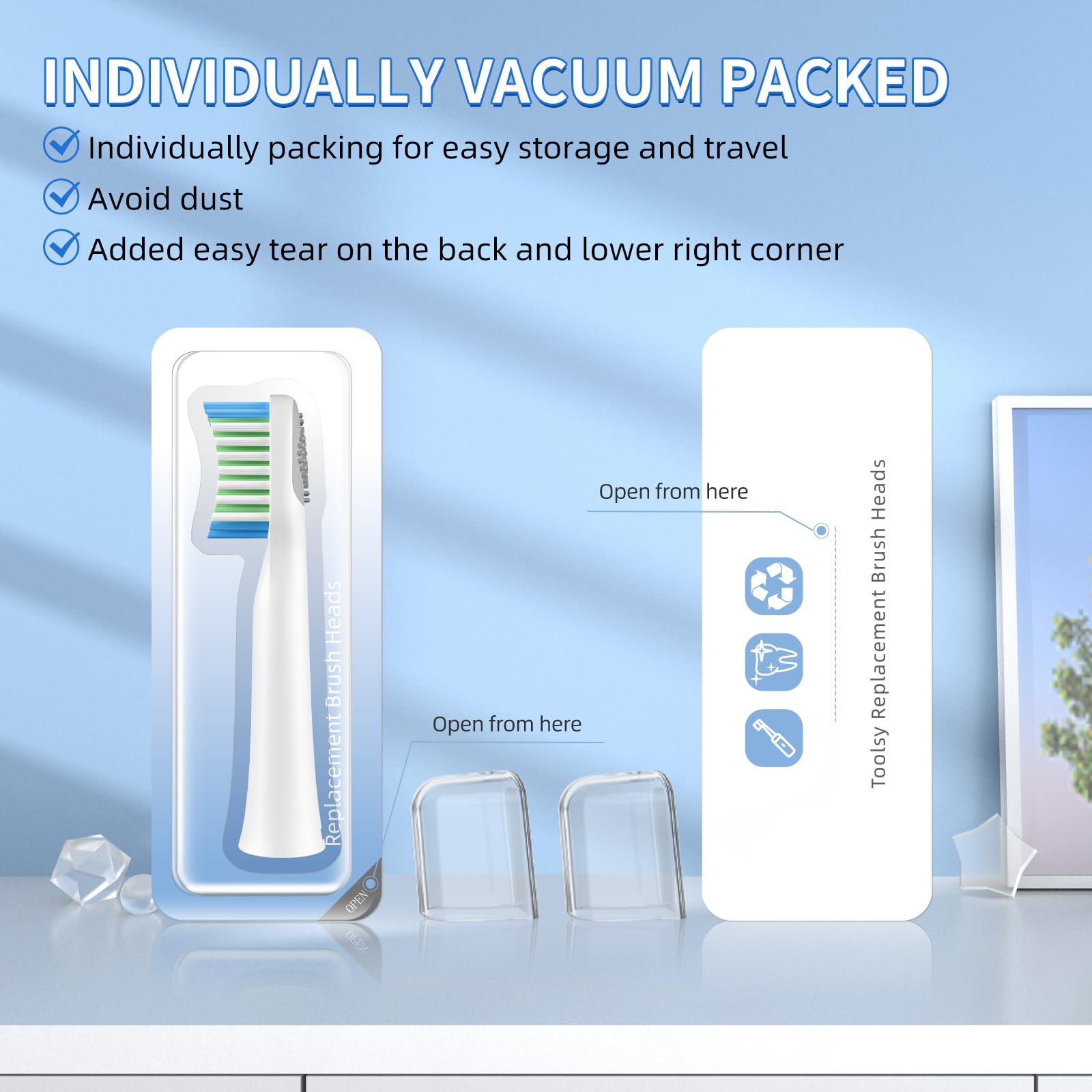 Includes two dust covers for safe storage with the 10-pack replacement heads