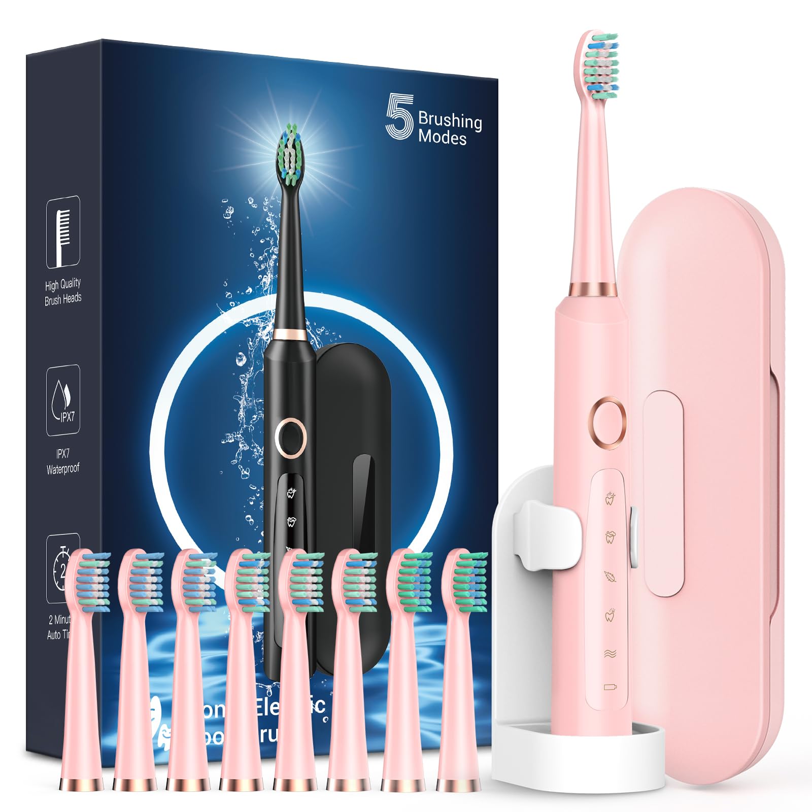 Rtauys M5 Pink Sonic Electric Toothbrush – front view