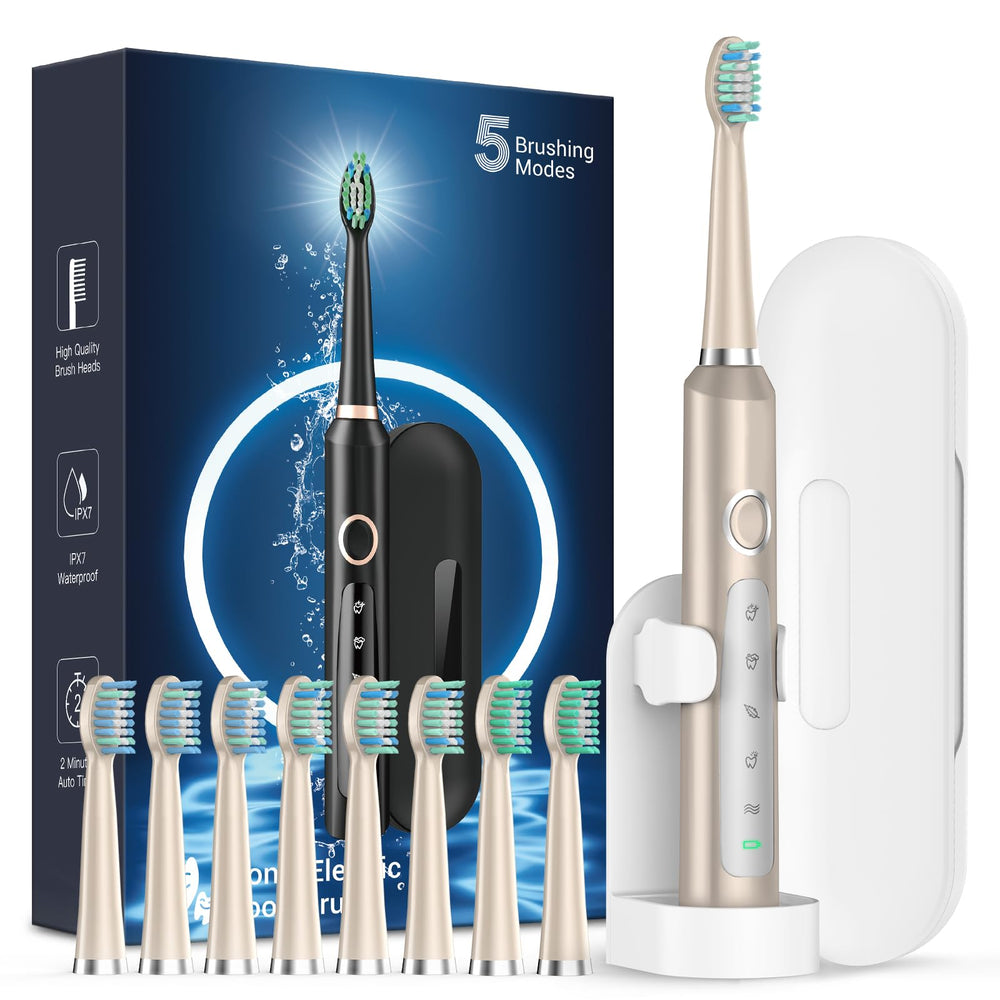 Rtauys M5 Sonic Electric Toothbrush Champagne color with base