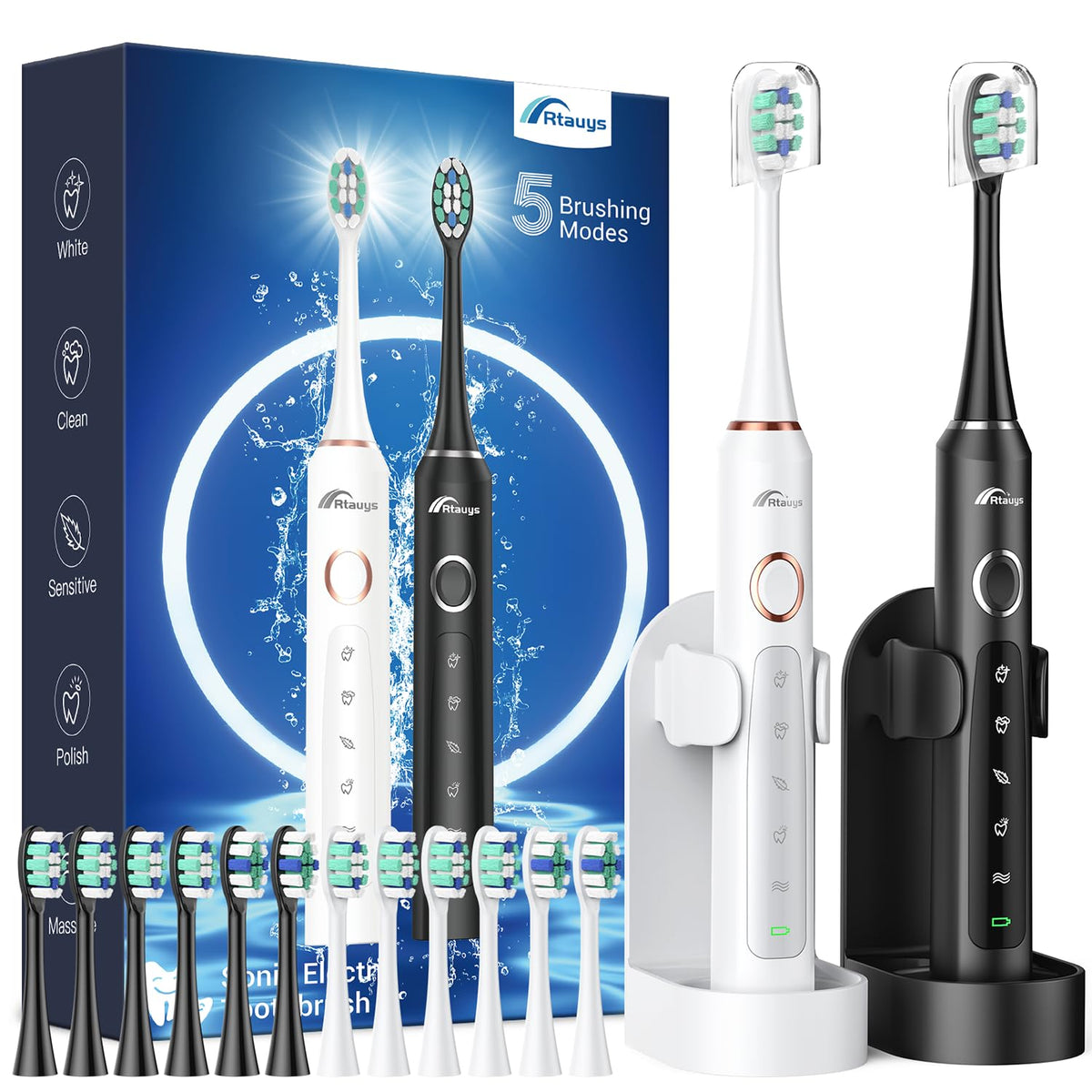 Rtauys toothbrush pack in black and white color