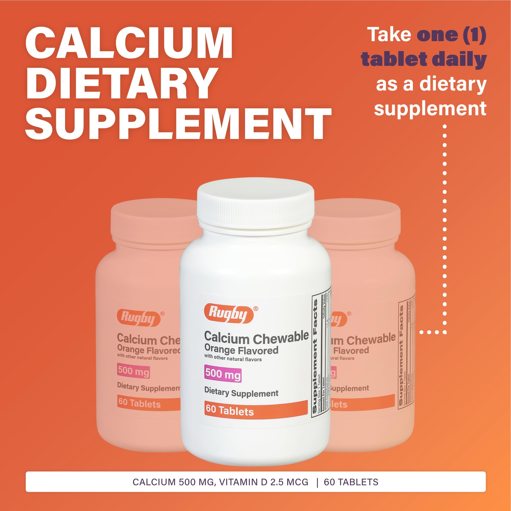 Rugby calcium chewable orange flavor 60-count bottle