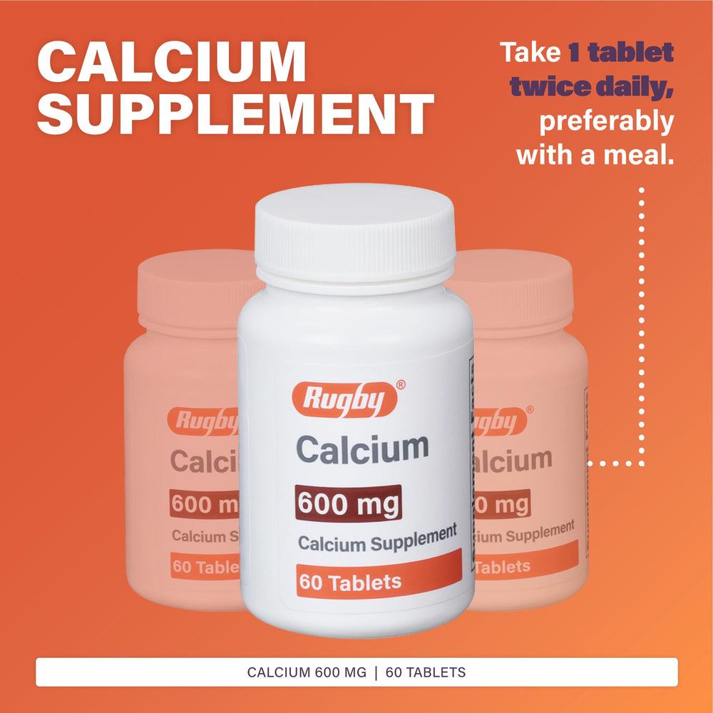 Side view of Rugby 600 mg Calcium Tablets bottle