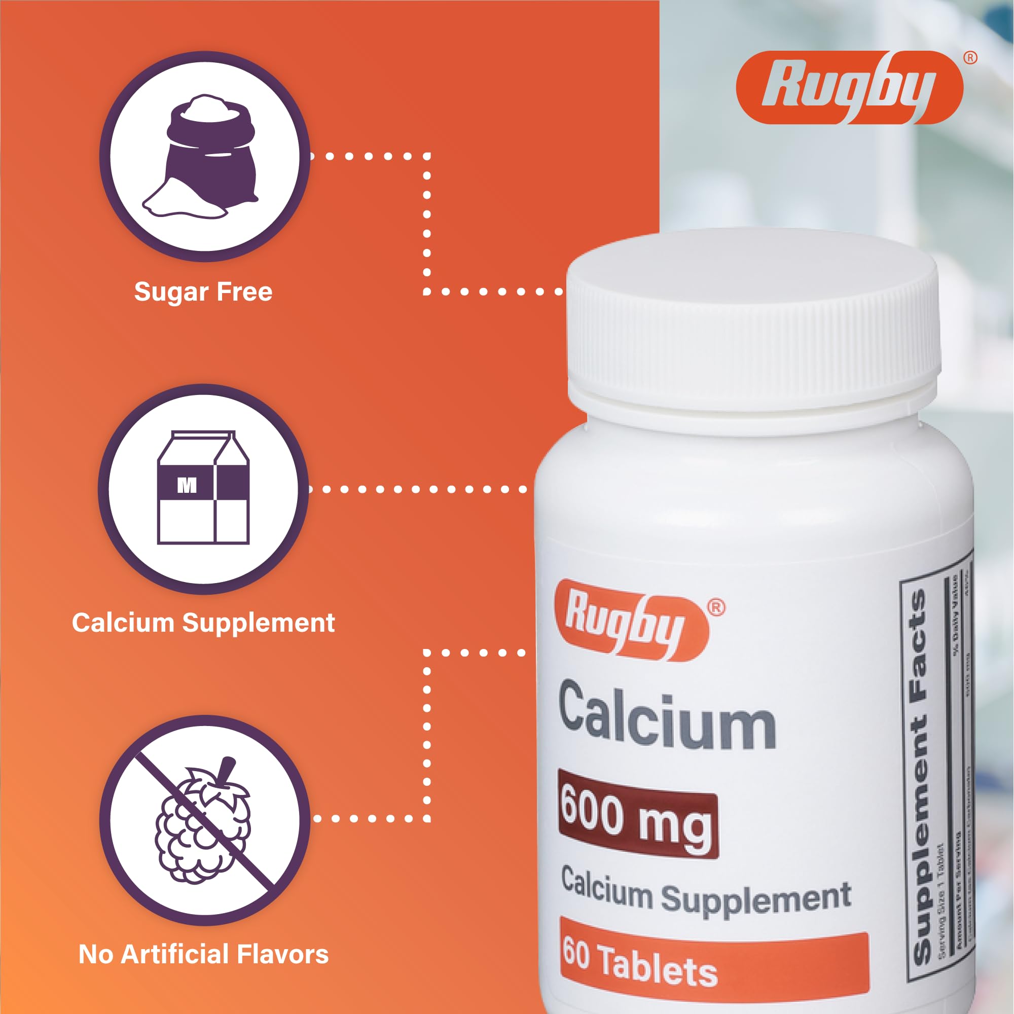 Label showing 600 mg calcium carbonate per tablet