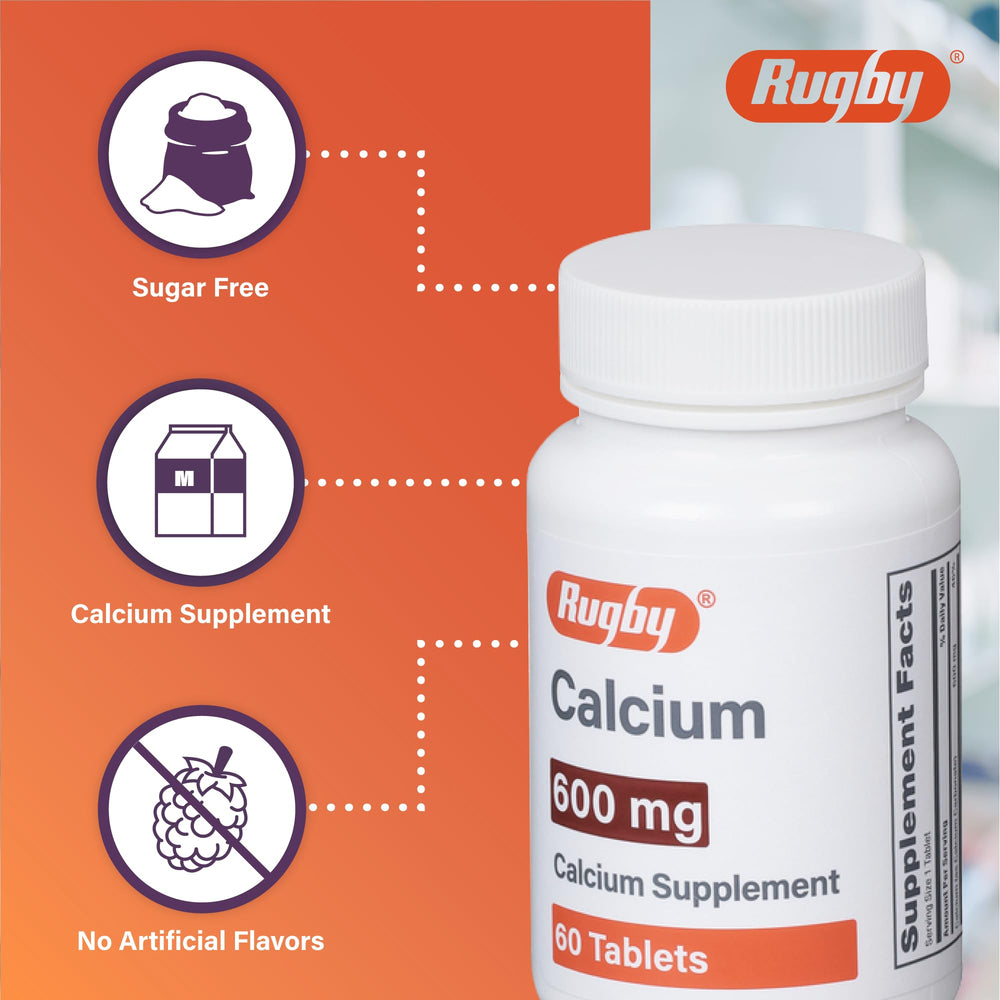 Label showing 600 mg calcium carbonate per tablet