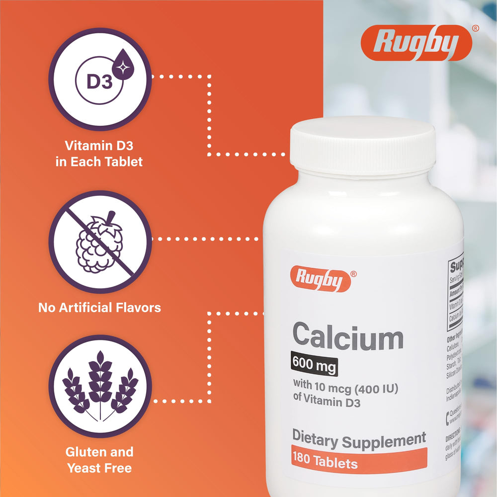 Label highlighting 600 mg calcium and 10 mcg (400 IU) Vitamin D3