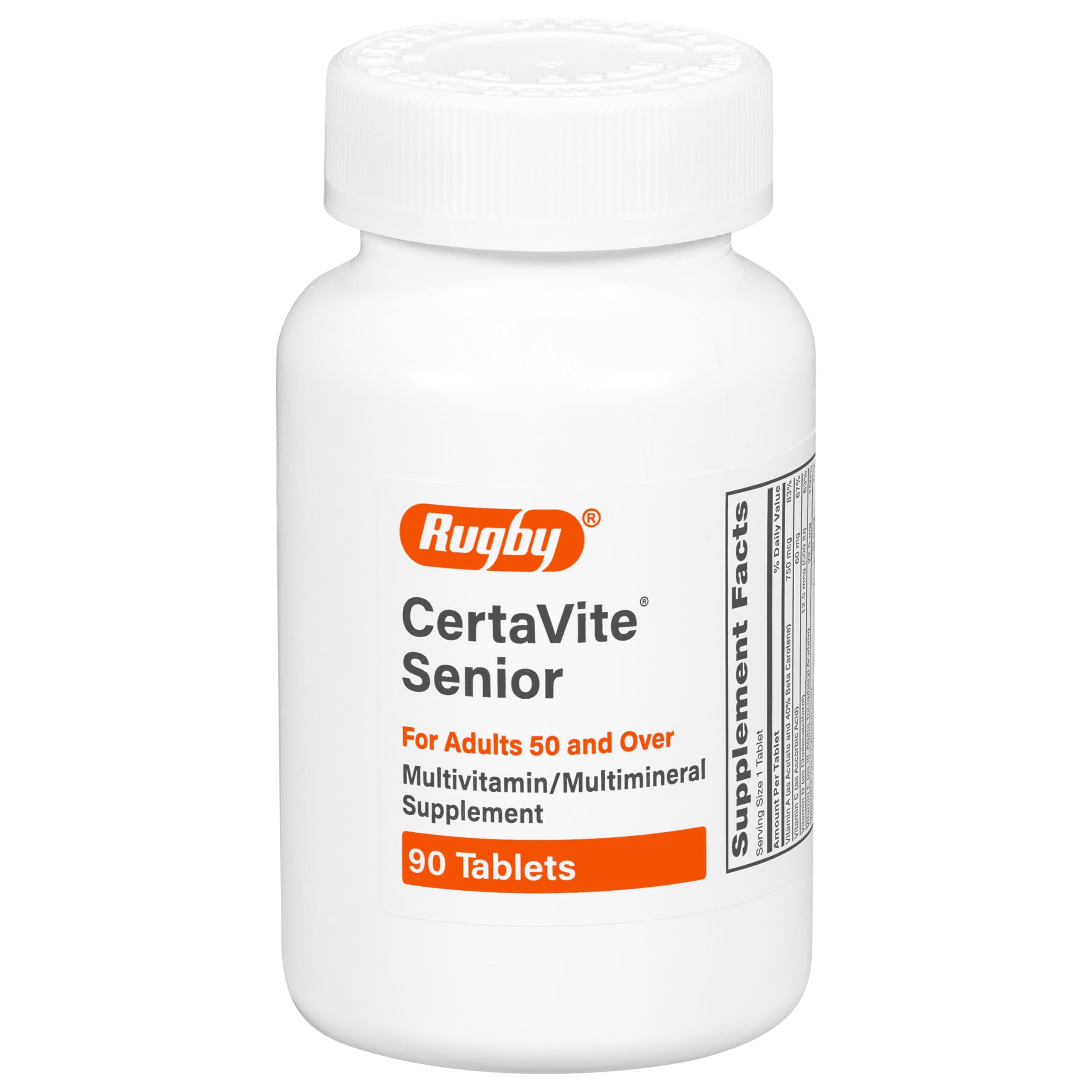 Rugby CertaVite Senior Multivitamin/Multimineral bottle labeled 90 tablets