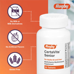 Close-up of a single Rugby CertaVite Senior tablet