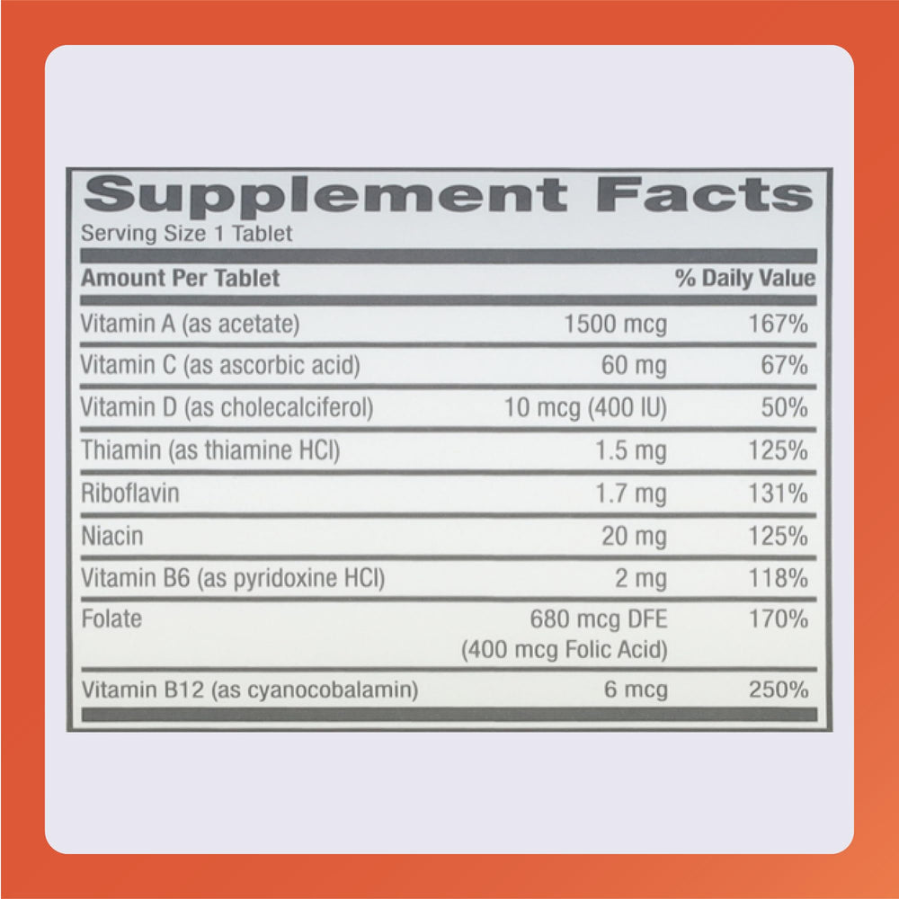 Close-up of Rugby Daily-Vite multivitamin tablets