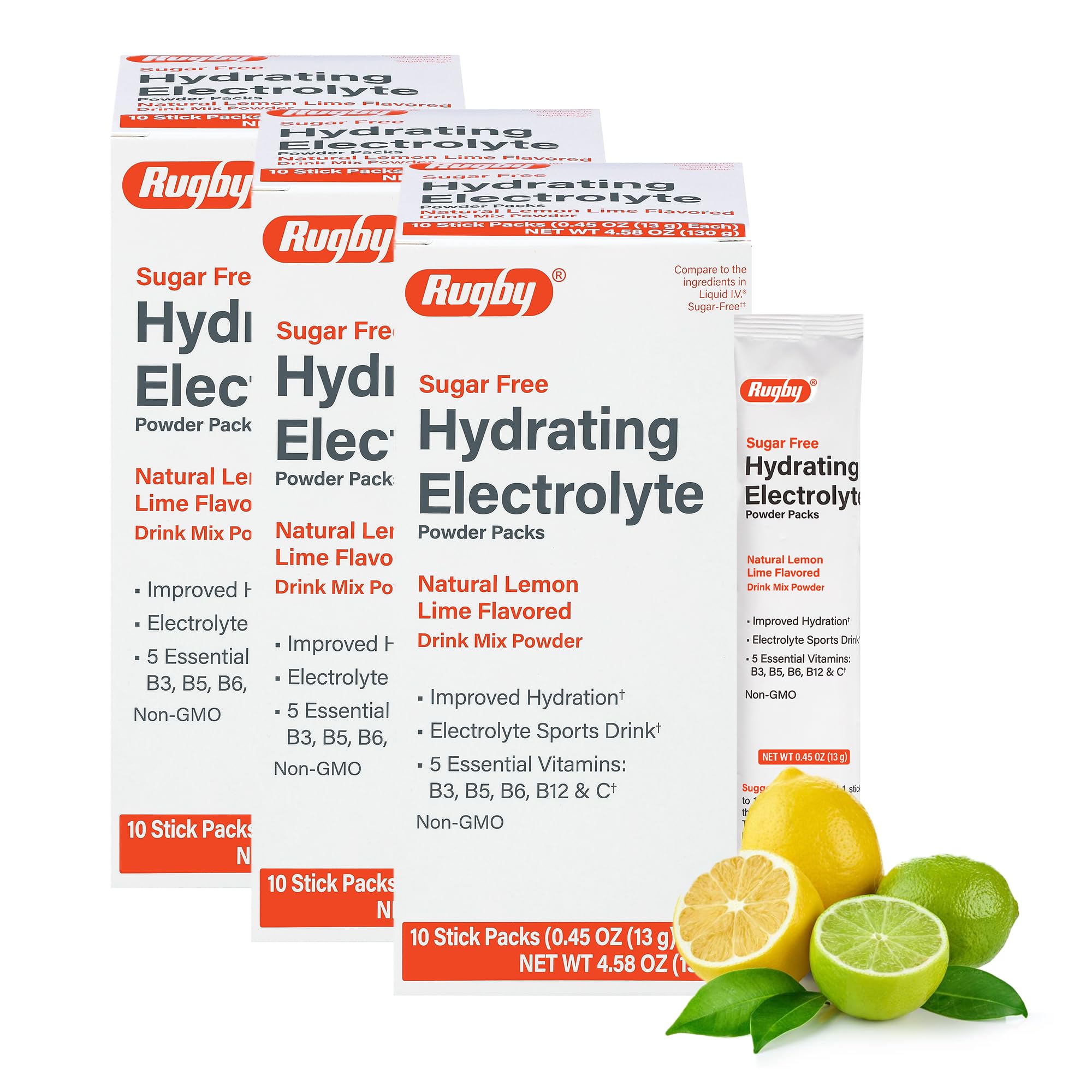 Front view of Rugby Sugar-Free Hydrating Electrolyte Powder Lemon-Lime sticks