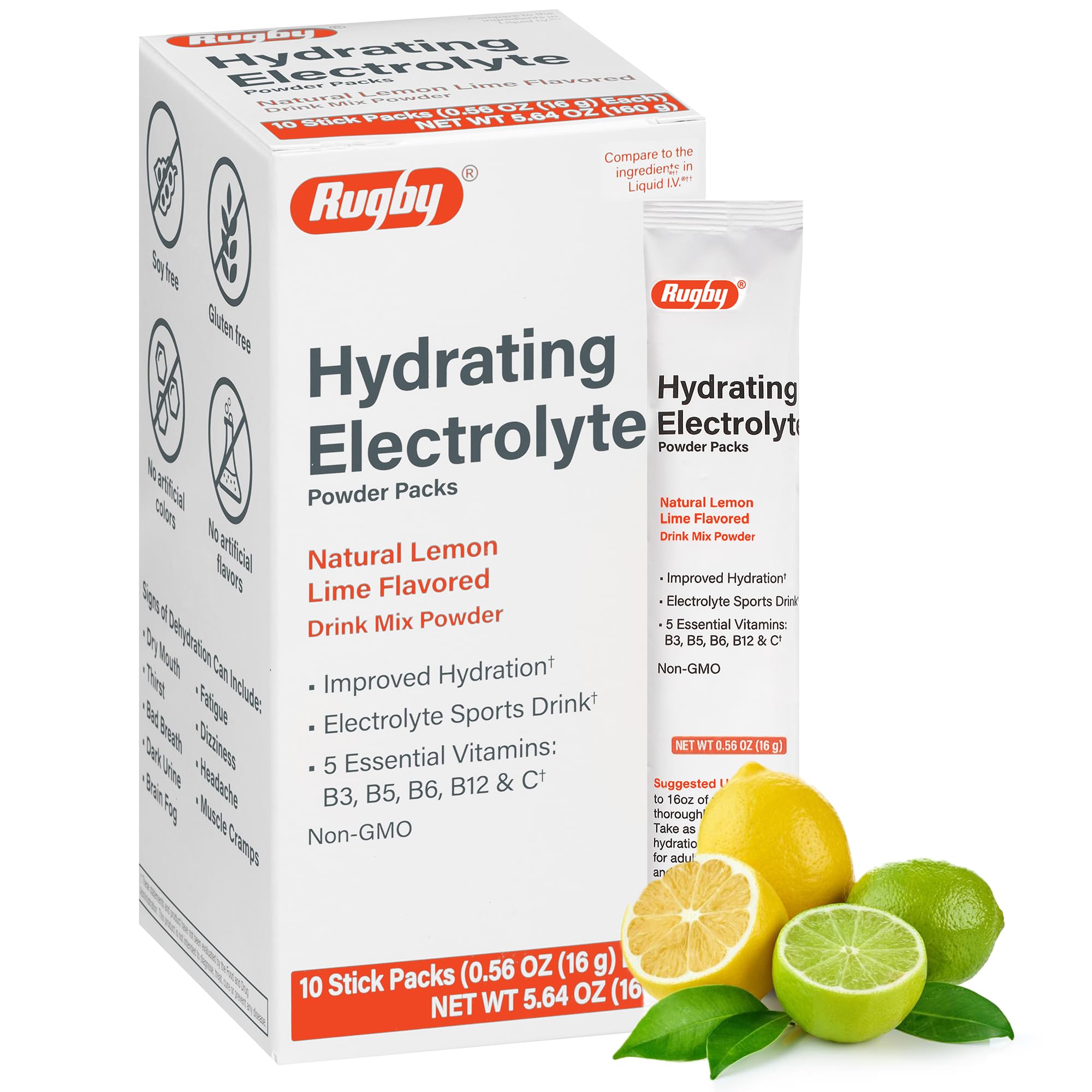 Front view of Rugby Hydrating Electrolyte Powder Lemon-Lime sticks