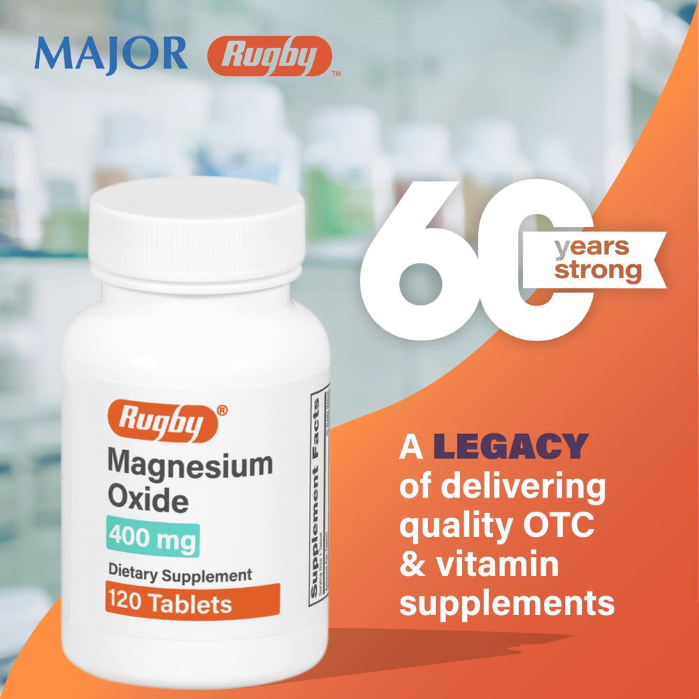 Rugby Laboratories brand label on Magnesium Oxide tablets