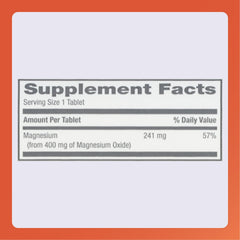 Nutrition facts and ingredients label for Rugby Magnesium Oxide tablets