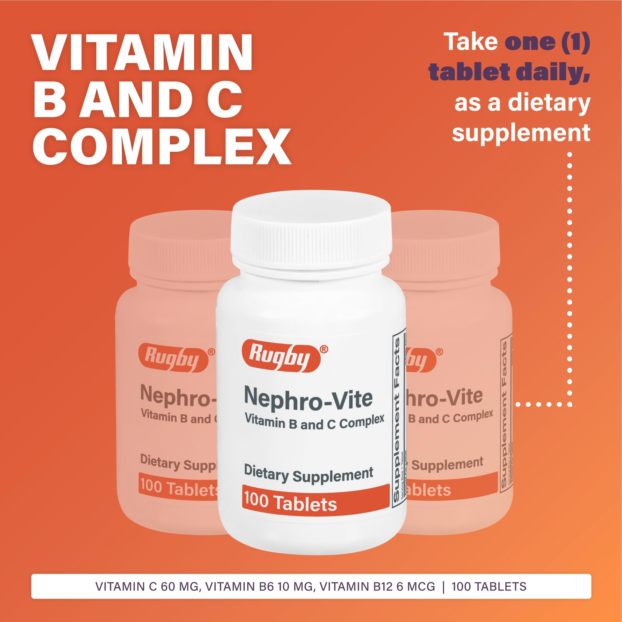 Close-up of Nephro-Vite Vitamin B and C Complex tablet