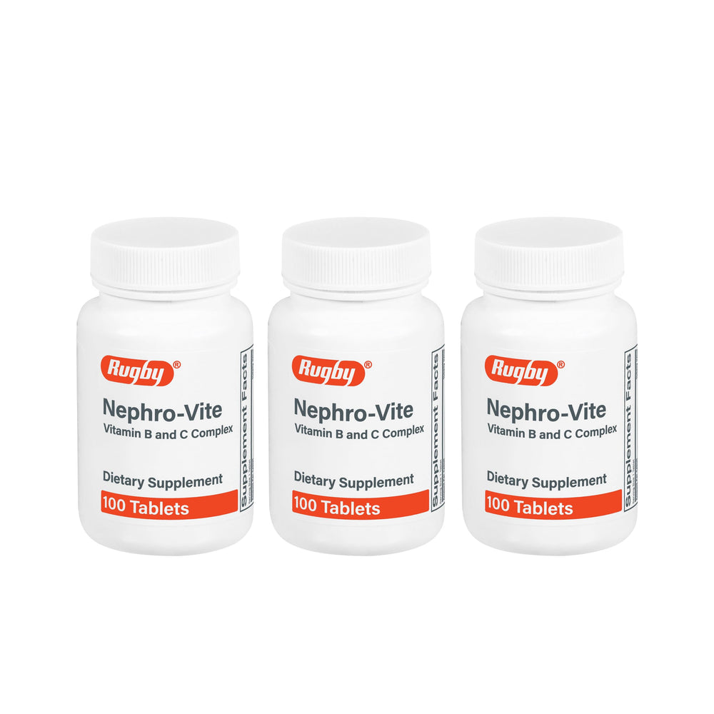 Rugby Nephro-Vite Vitamin B and C Complex Tablets bottle and label