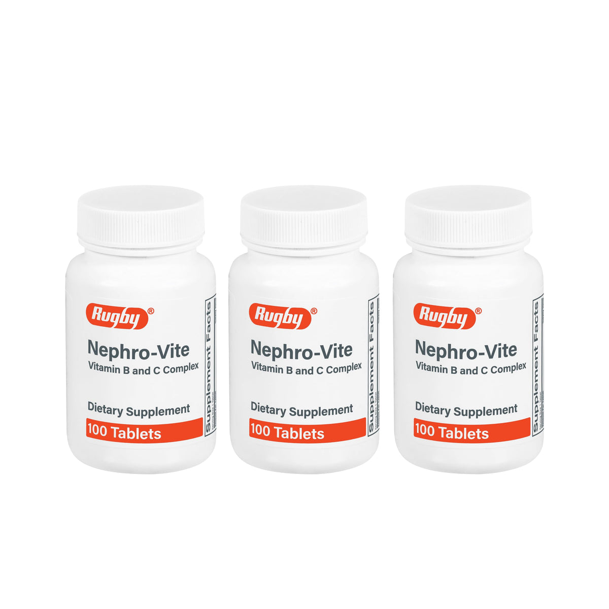 Rugby Nephro-Vite Vitamin B and C Complex Tablets bottle and label