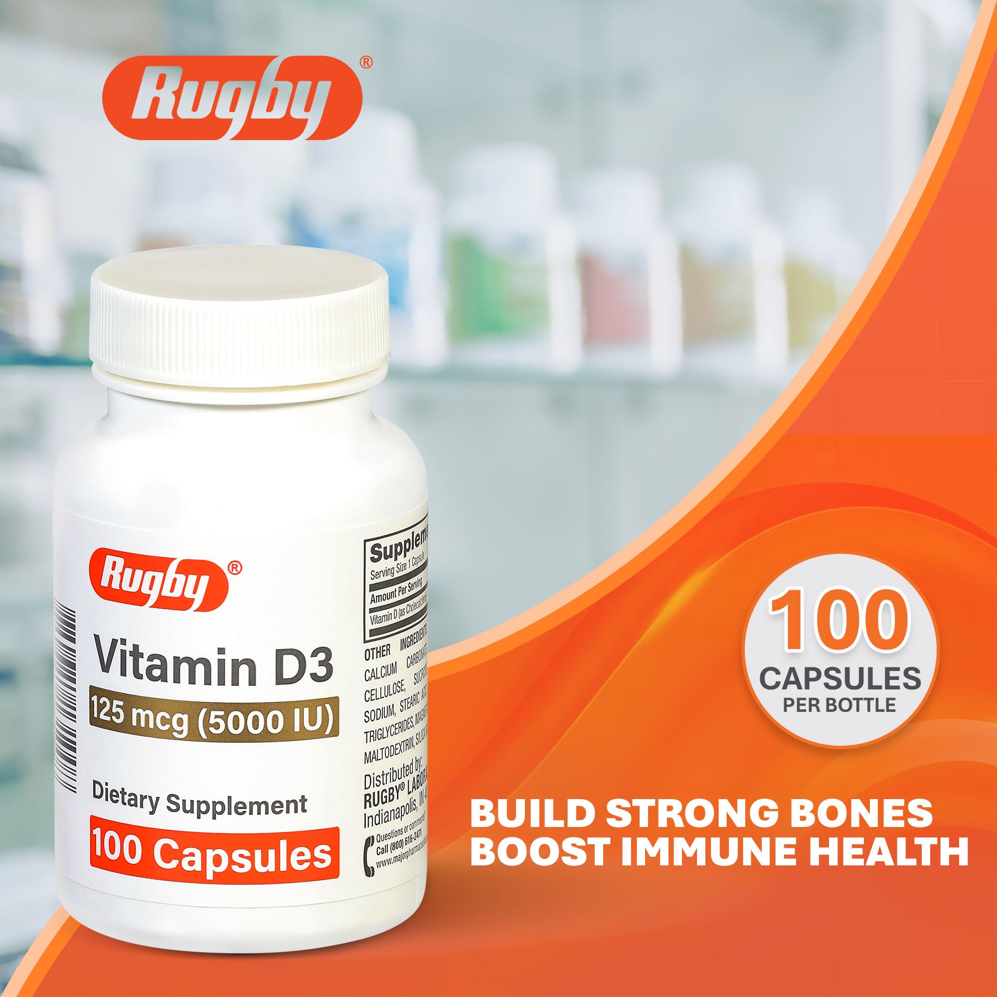Rugby Vitamin D3 5,000 IU bottle close-up