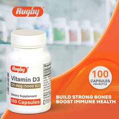 Rugby Vitamin D3 5,000 IU bottle close-up