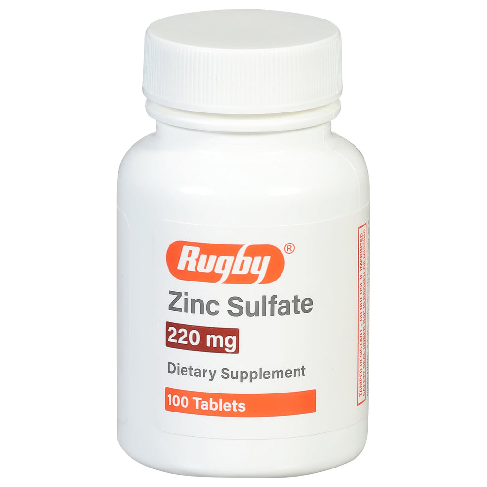 Front view of Rugby Zinc Sulfate 220 mg tablets bottle