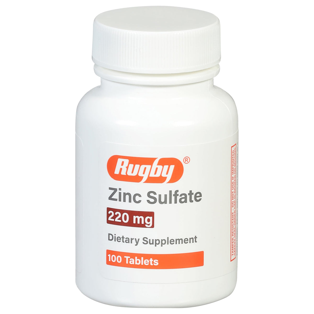 Front view of Rugby Zinc Sulfate 220 mg tablets bottle
