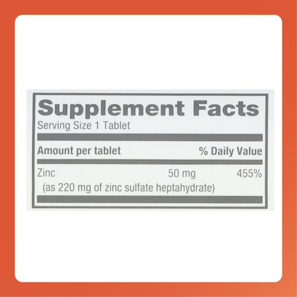 Nutrition facts panel for Rugby Zinc Sulfate 220 mg