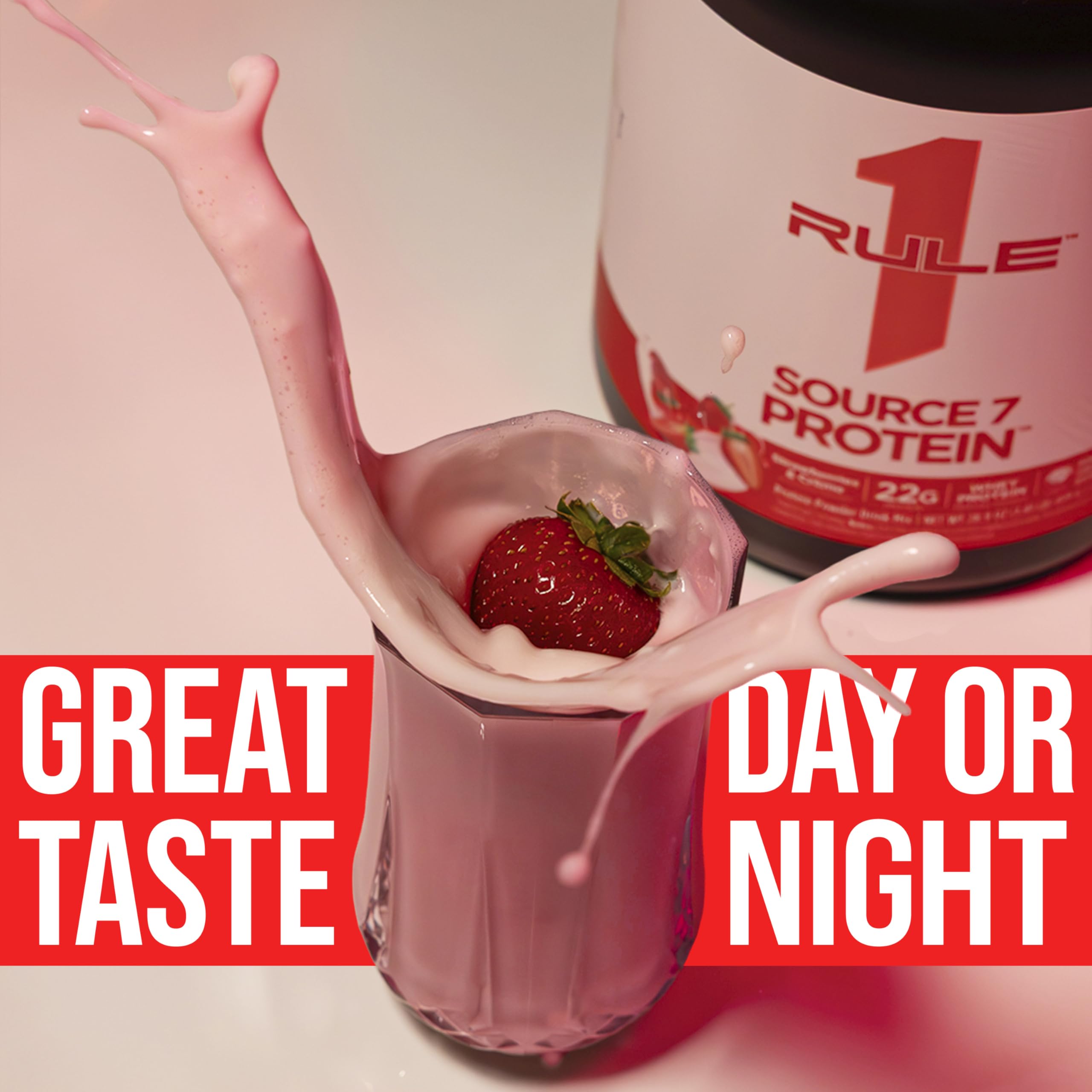 Rule 1 Source 7 protein serving scoop on clean countertop