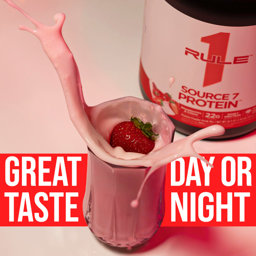 Rule 1 Source 7 protein serving scoop on clean countertop