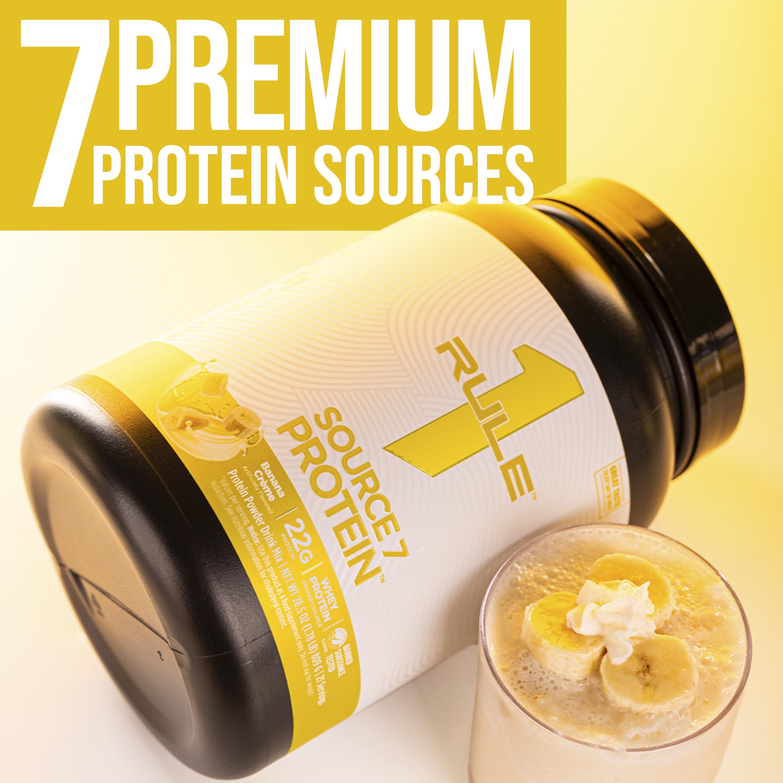 Rule 1 Source 7 protein shaker pouring into glass after workout