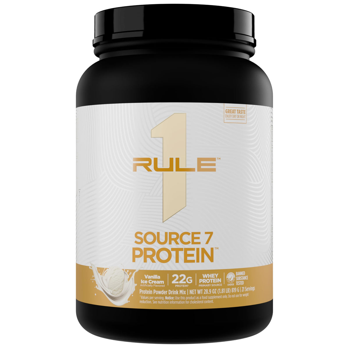 Rule 1 Source 7 protein bottle with vanilla ice cream flavor supports daily protein goals