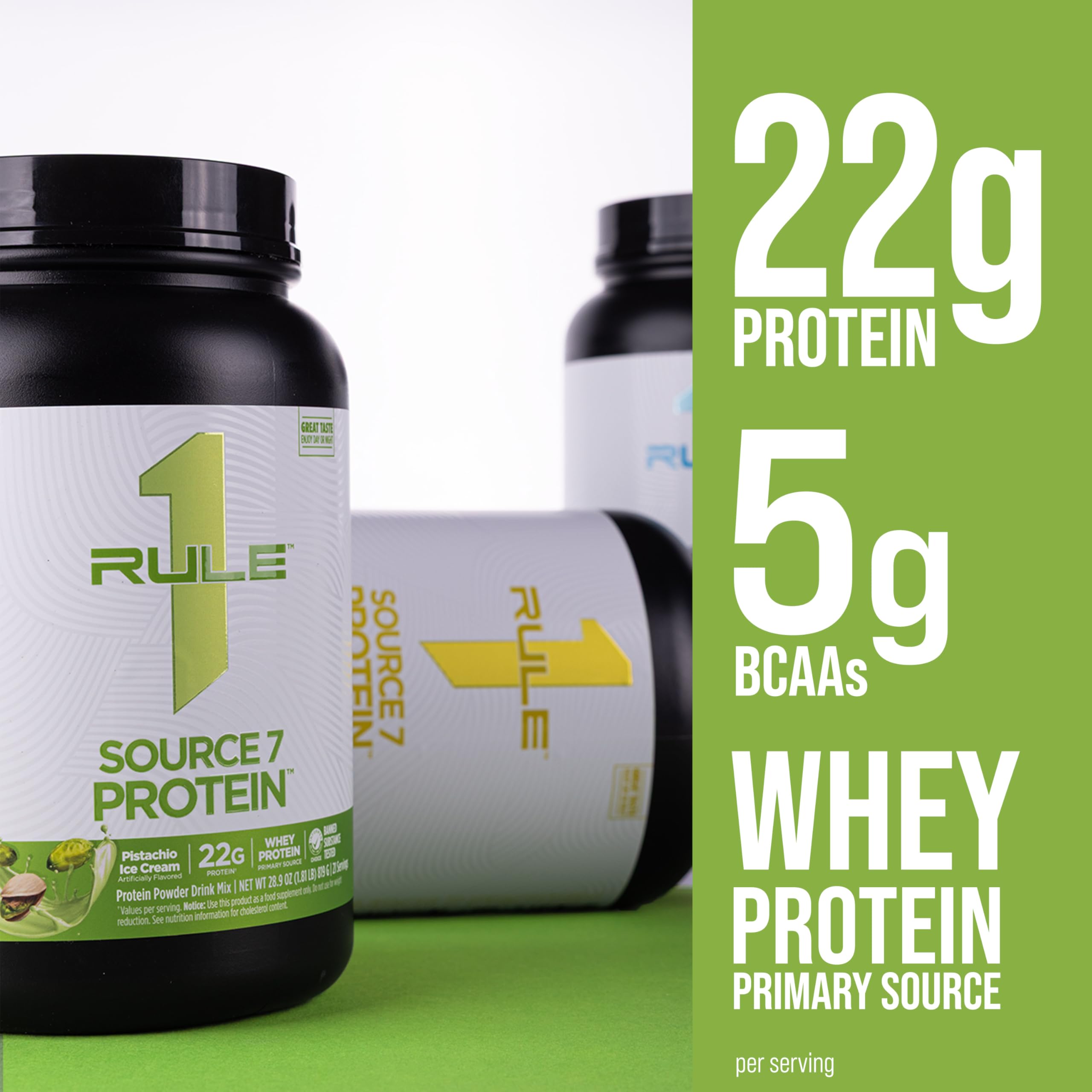 Rule 1 Source 7 protein vanilla flavor label close-up premium ingredients