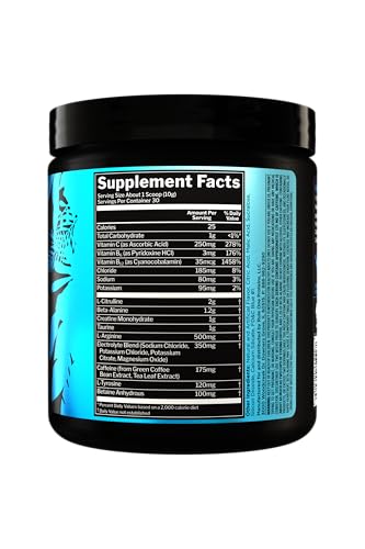 Rule 1 ROAR blue razz pre-workout pour creates refreshing energy boost visuals