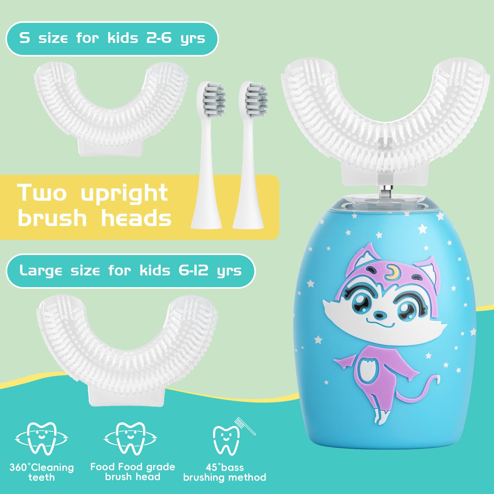 Close-up of U-shaped silicone brush heads for kids
