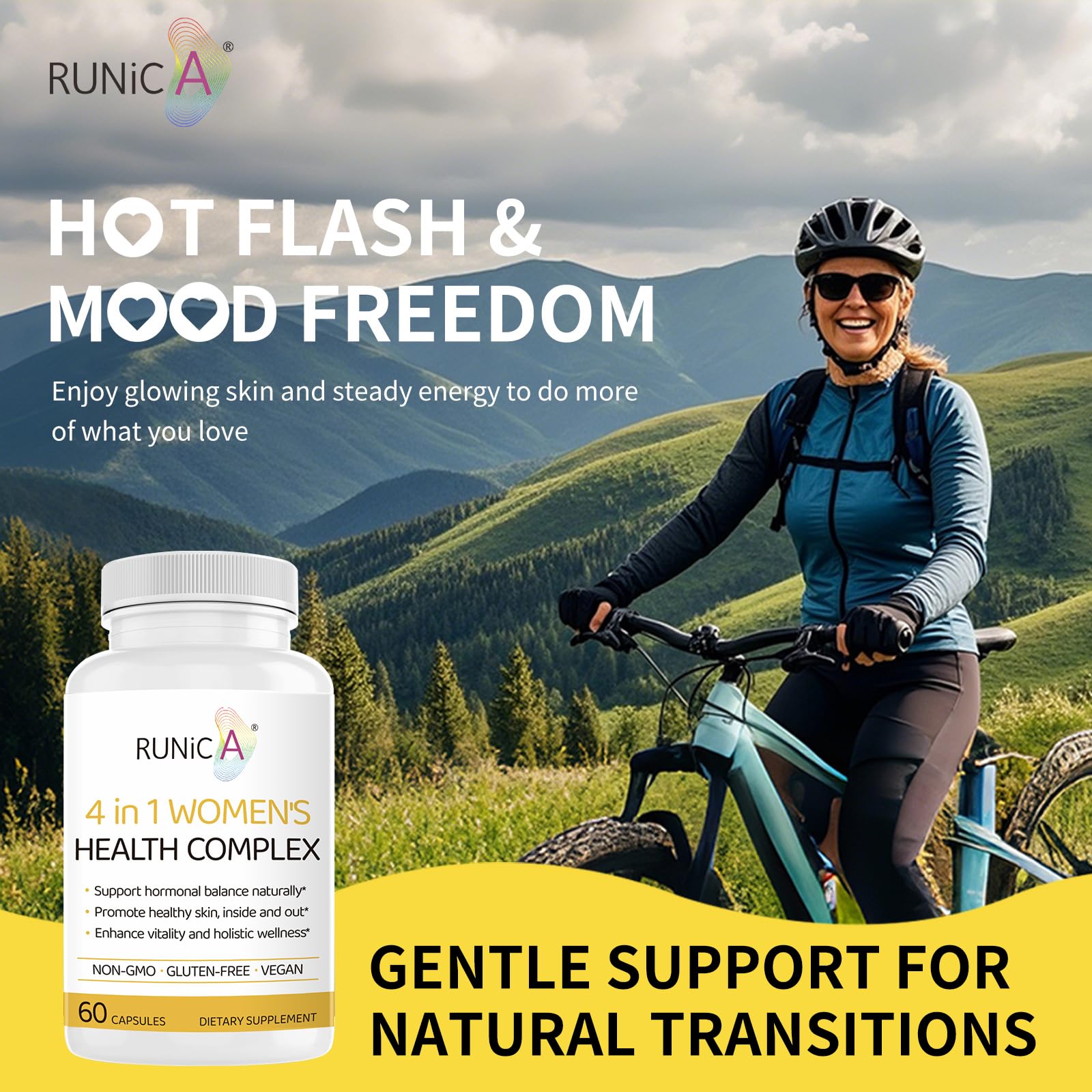 Close-up of RUNICA packaging bottle