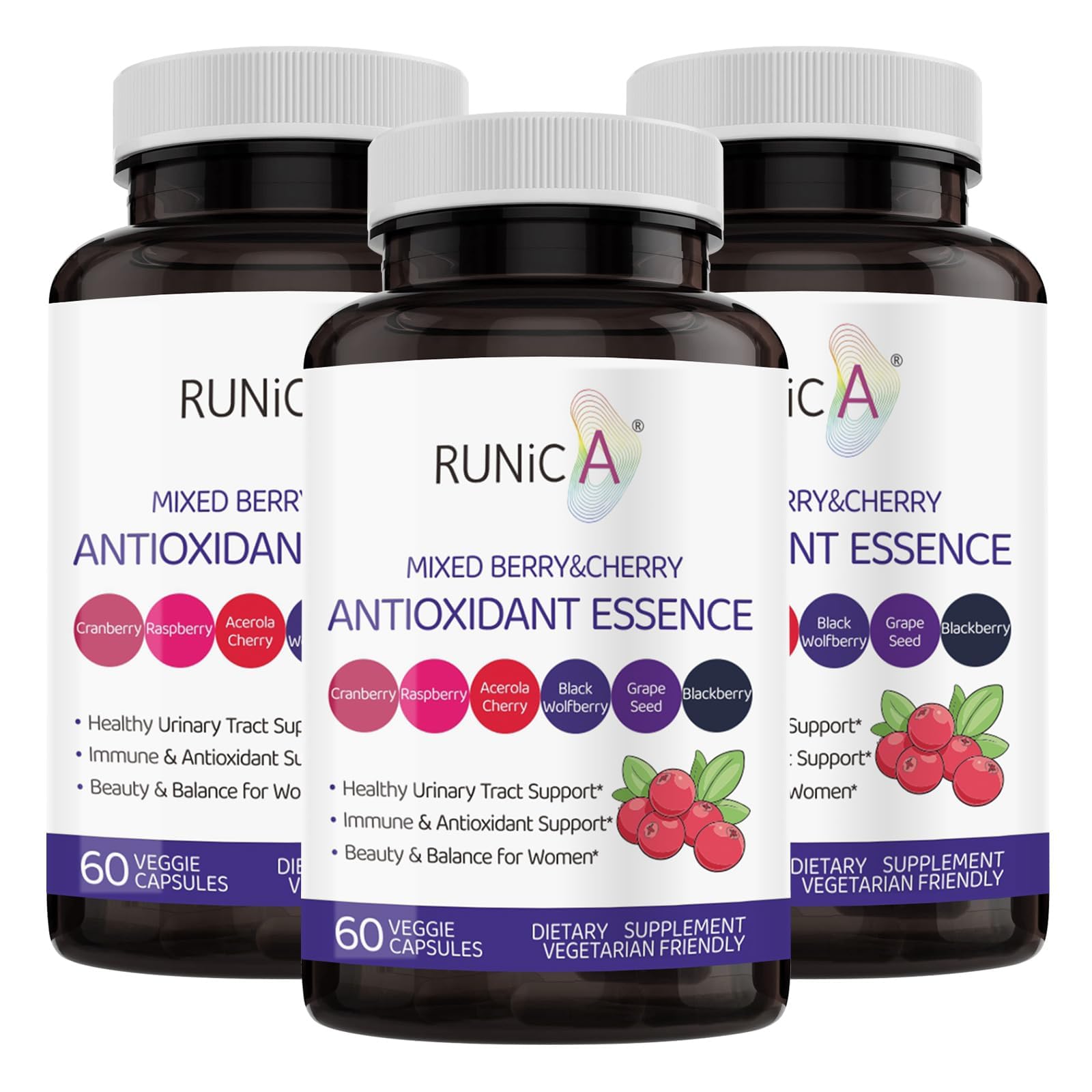 RUNICA front packaging showing 180 vegan capsules, clear product benefits