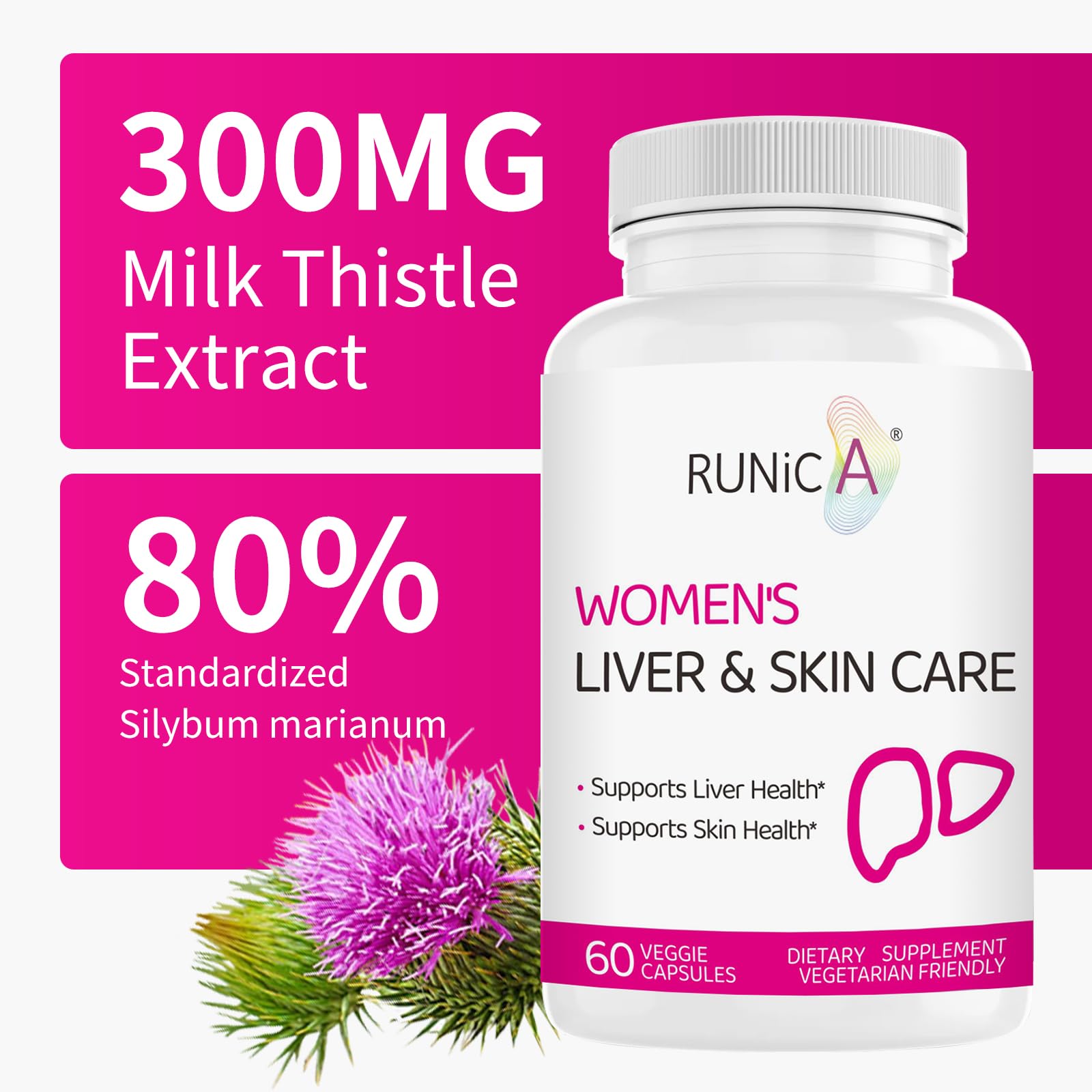 RUNICA ingredient blend display of milk thistle turmeric and rose, highlighting antioxidant support