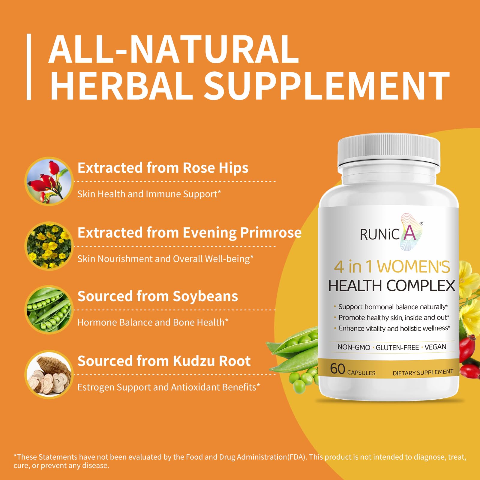 Ingredients featuring rosehip, pueraria mirifica, evening primrose and soy isoflavones