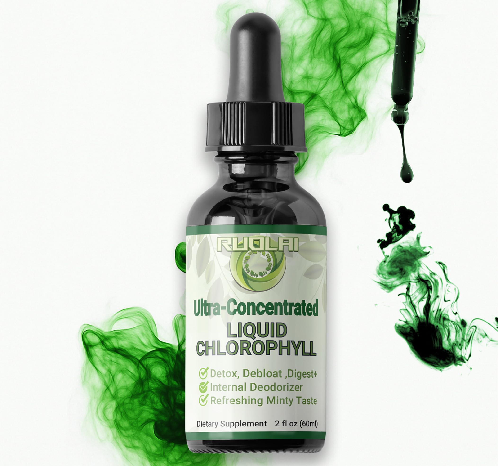 Front view of Ruolai Chlorophyll Liquid Drops bottle (60ml)