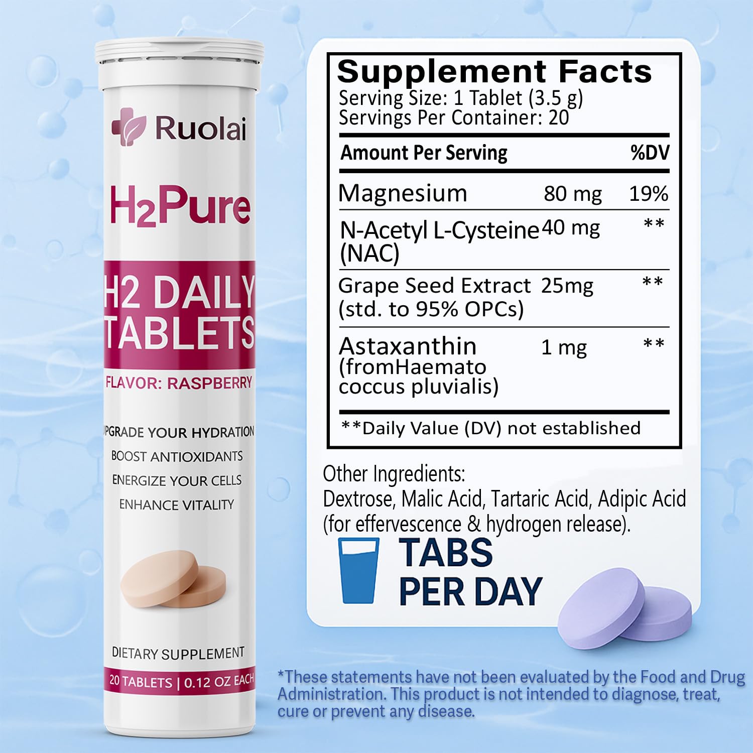 Tablet dissolving in water with fizz