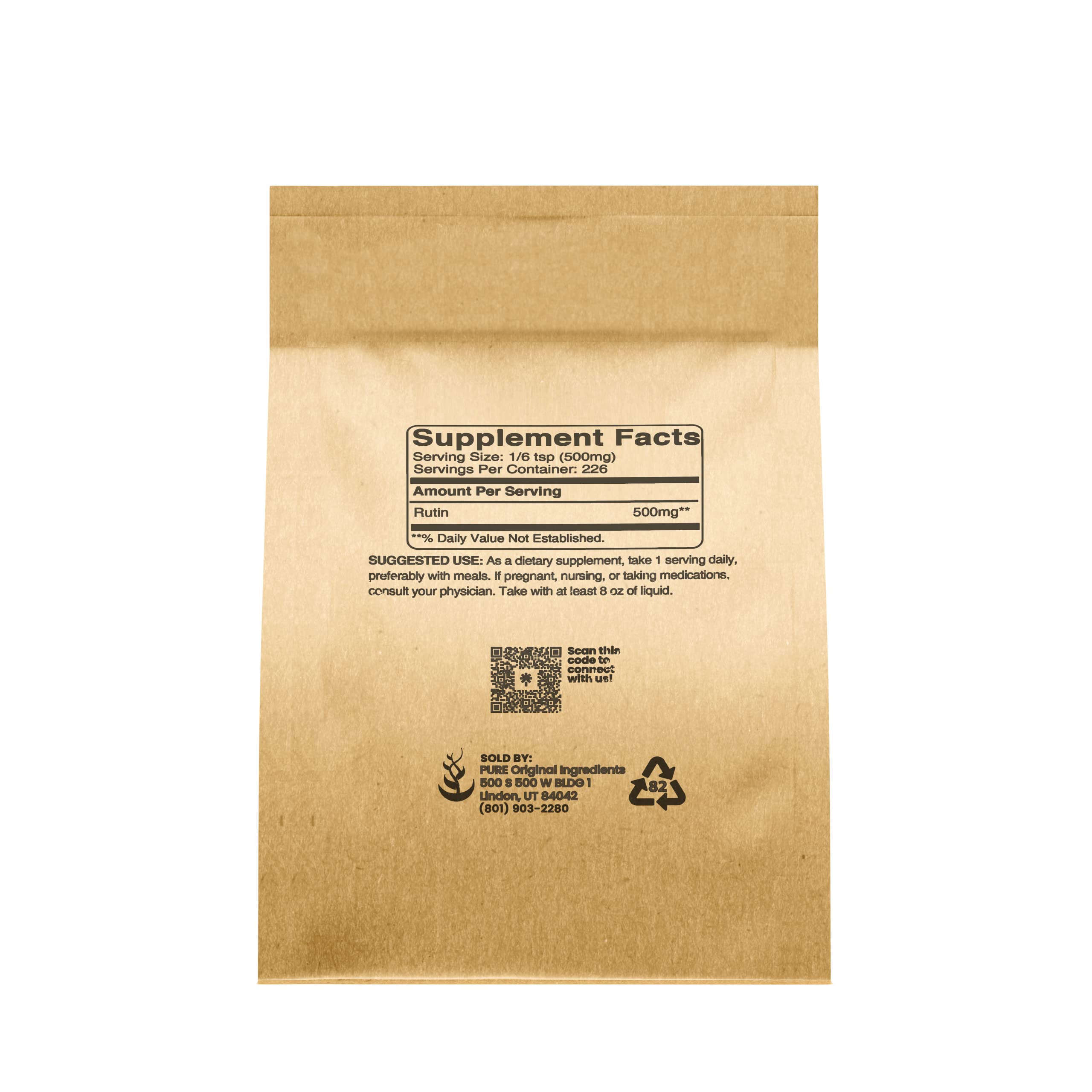 Close-up label of Rutin powder bottle