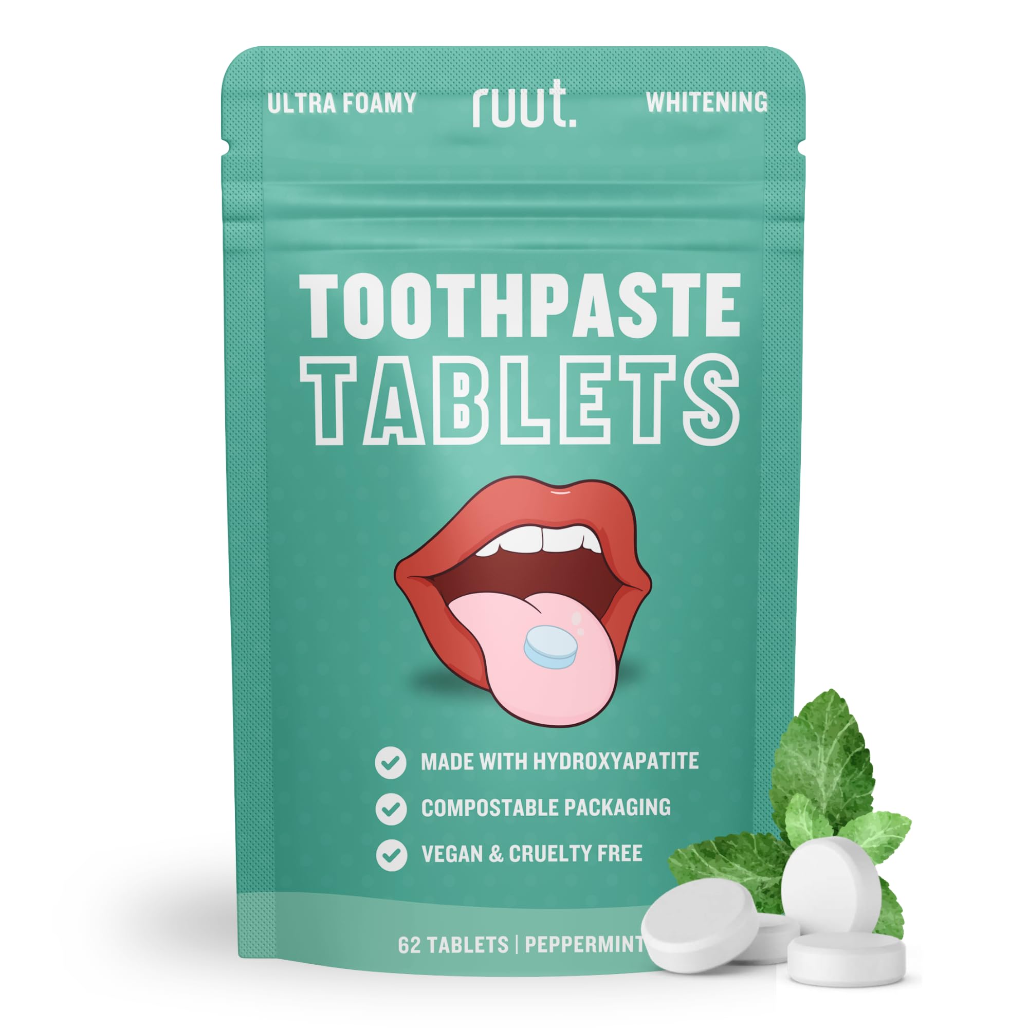Ruut toothpaste tablets hero image in peppermint flavor