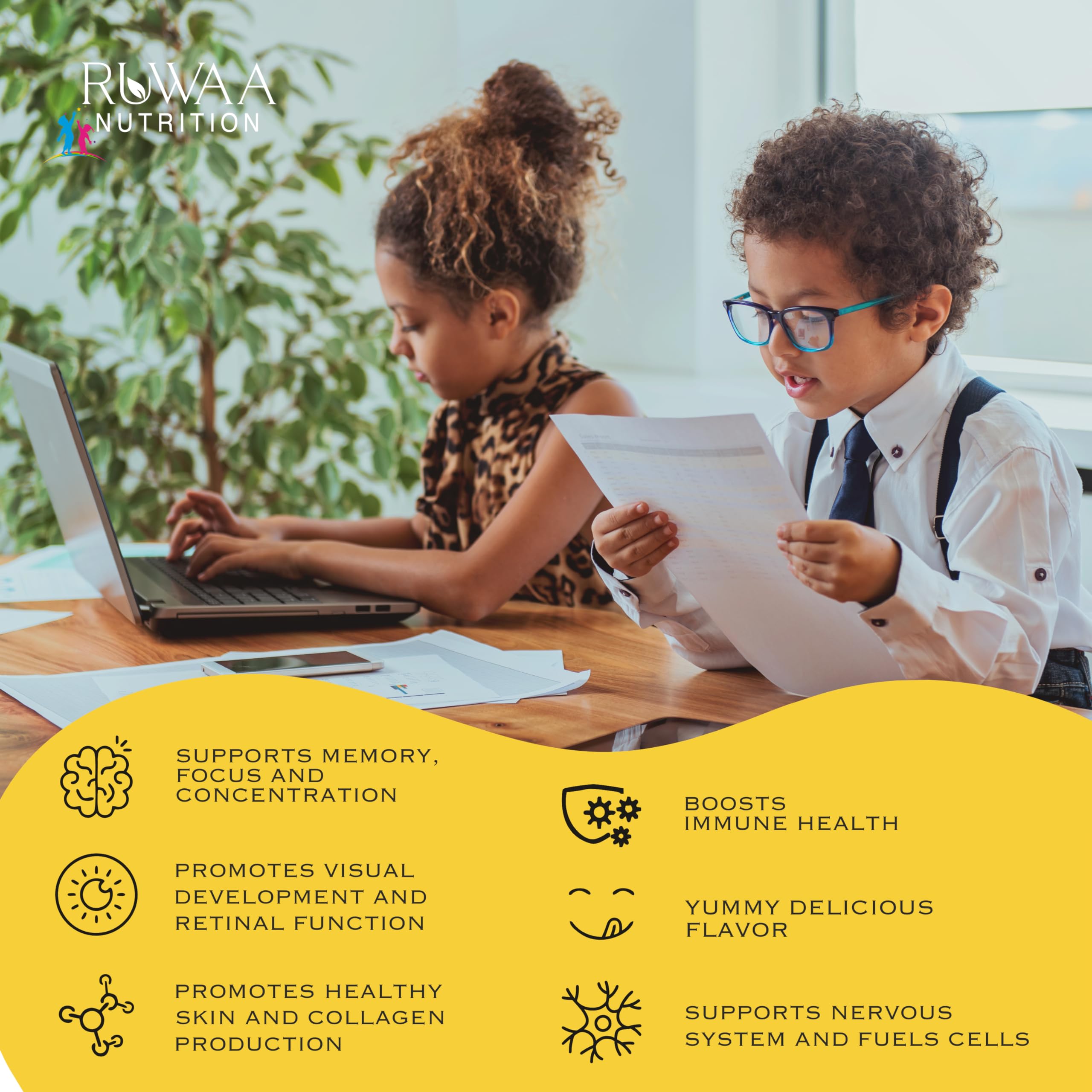 Close-up of YUMMY VITAL vegetarian Omega 3-6-9 DHA kids gummies with Vitamin C