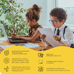 Close-up of YUMMY VITAL vegetarian Omega 3-6-9 DHA kids gummies with Vitamin C