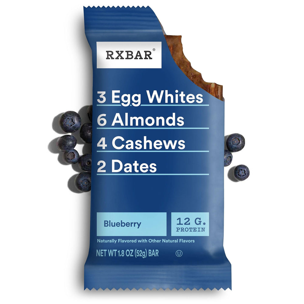 Opened RXBAR Blueberry box with bars visible