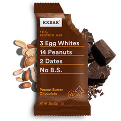 RXBAR Chocolate Sea Salt bar ingredients reveal egg whites and nuts for clean protein.