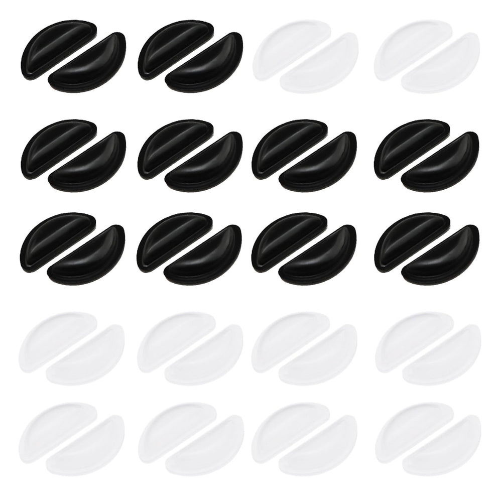 Contents include 20 silicone nose pads: 10 clear and 10 black