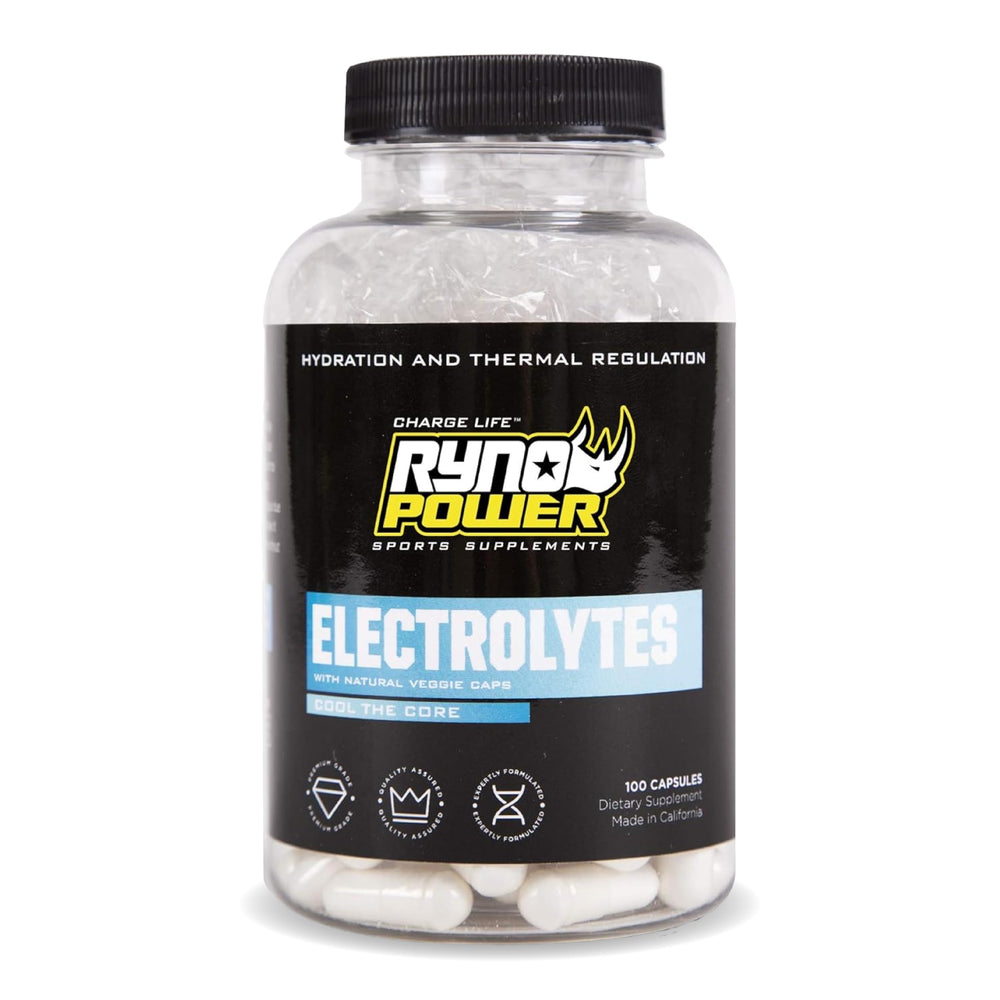 Front view of Ryno Power Electrolytes capsules bottle