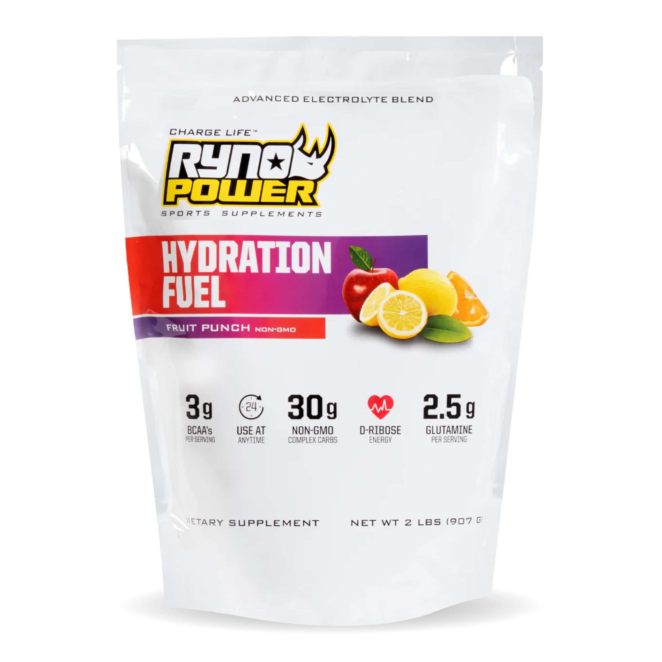 Ryno Power Hydration Fuel fruit punch bag front view for on-the-go hydration support