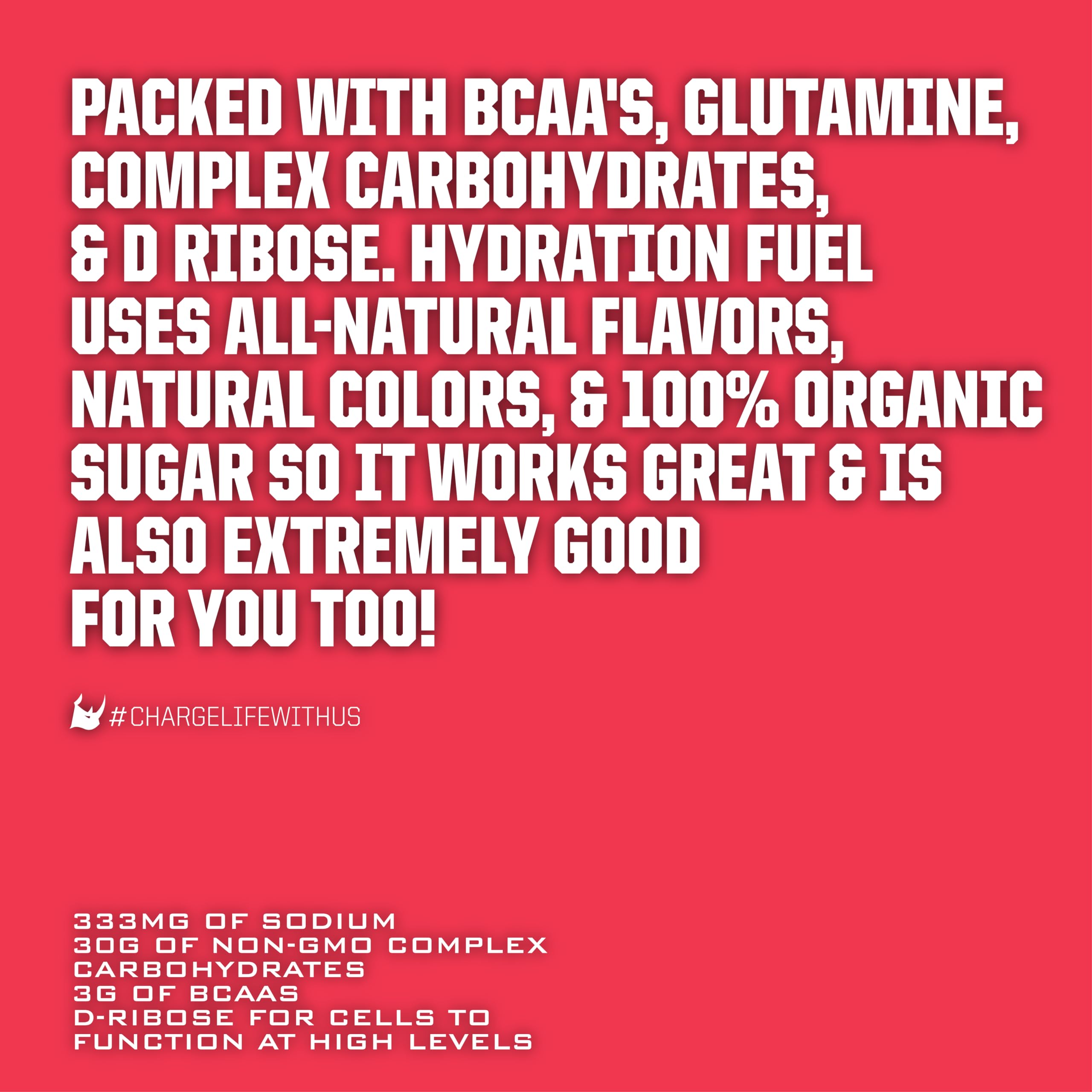 Ryno Power Hydration Fuel label on the pack notes gluten free formula and BCAAs