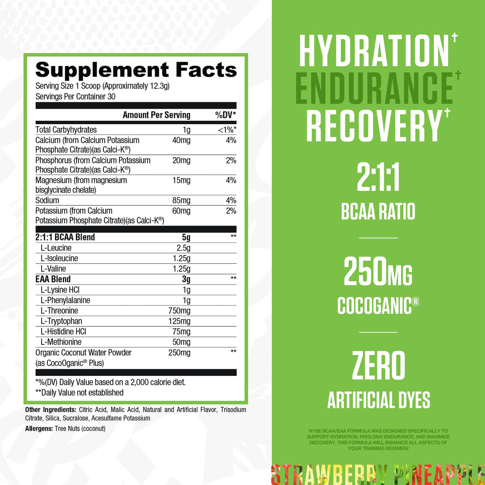 Scoop of RYSE BCAA EAA Powder Strawberry Pineapple